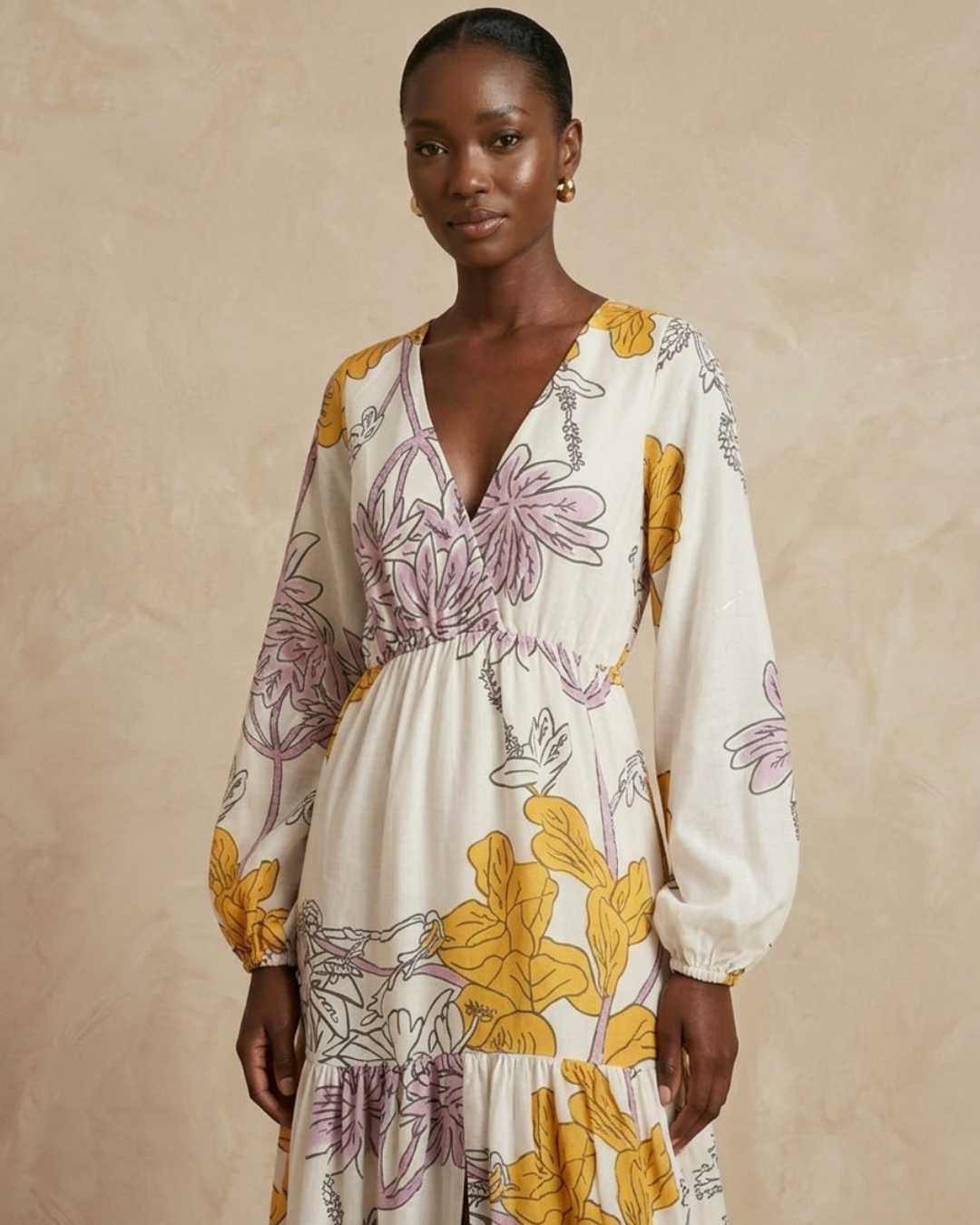 Kagendo Maxi Dress - Off White Floral Print