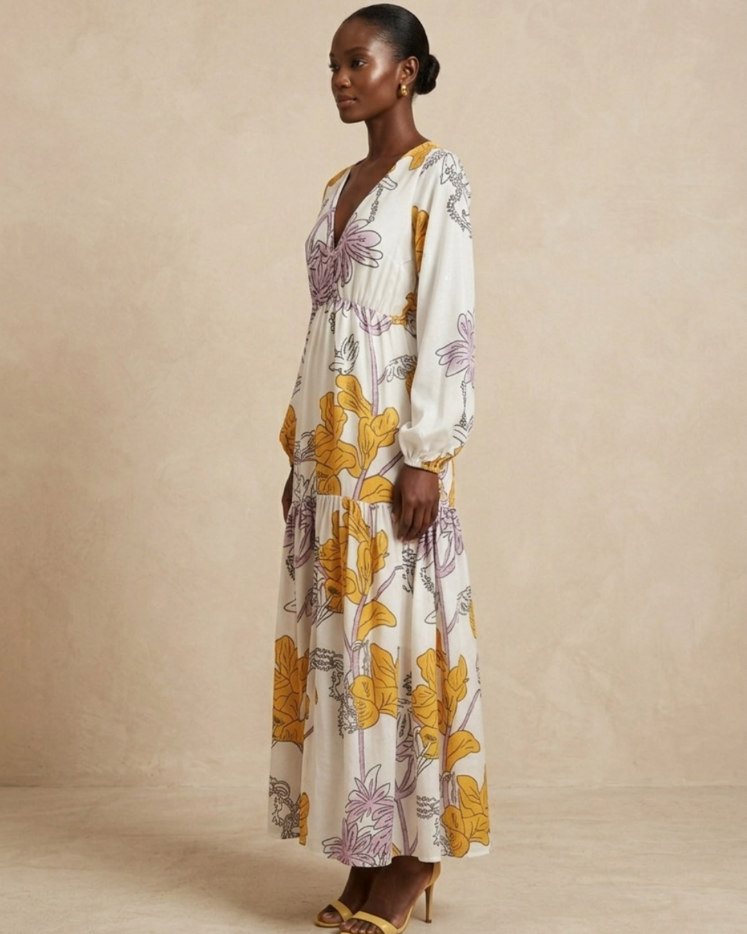 Kagendo Maxi Dress - Off White Floral Print