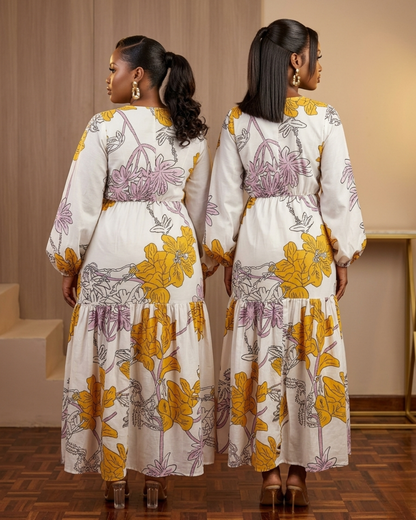 Kagendo Maxi Dress - Off White Floral Print