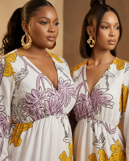 Kagendo Maxi Dress - Off White Floral Print