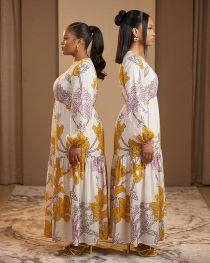 Kagendo Maxi Dress - Off White Floral Print