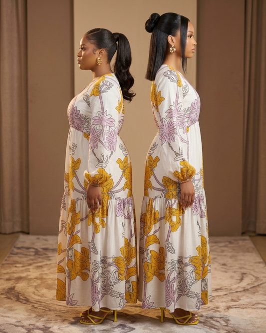 Kagendo Maxi Dress - Off White Floral Print