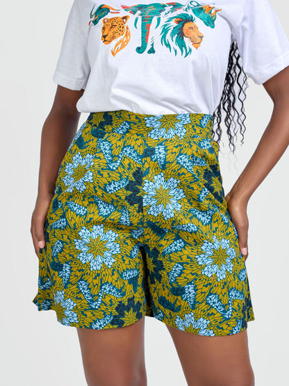 Kanini Ankara Shorts - Green Print