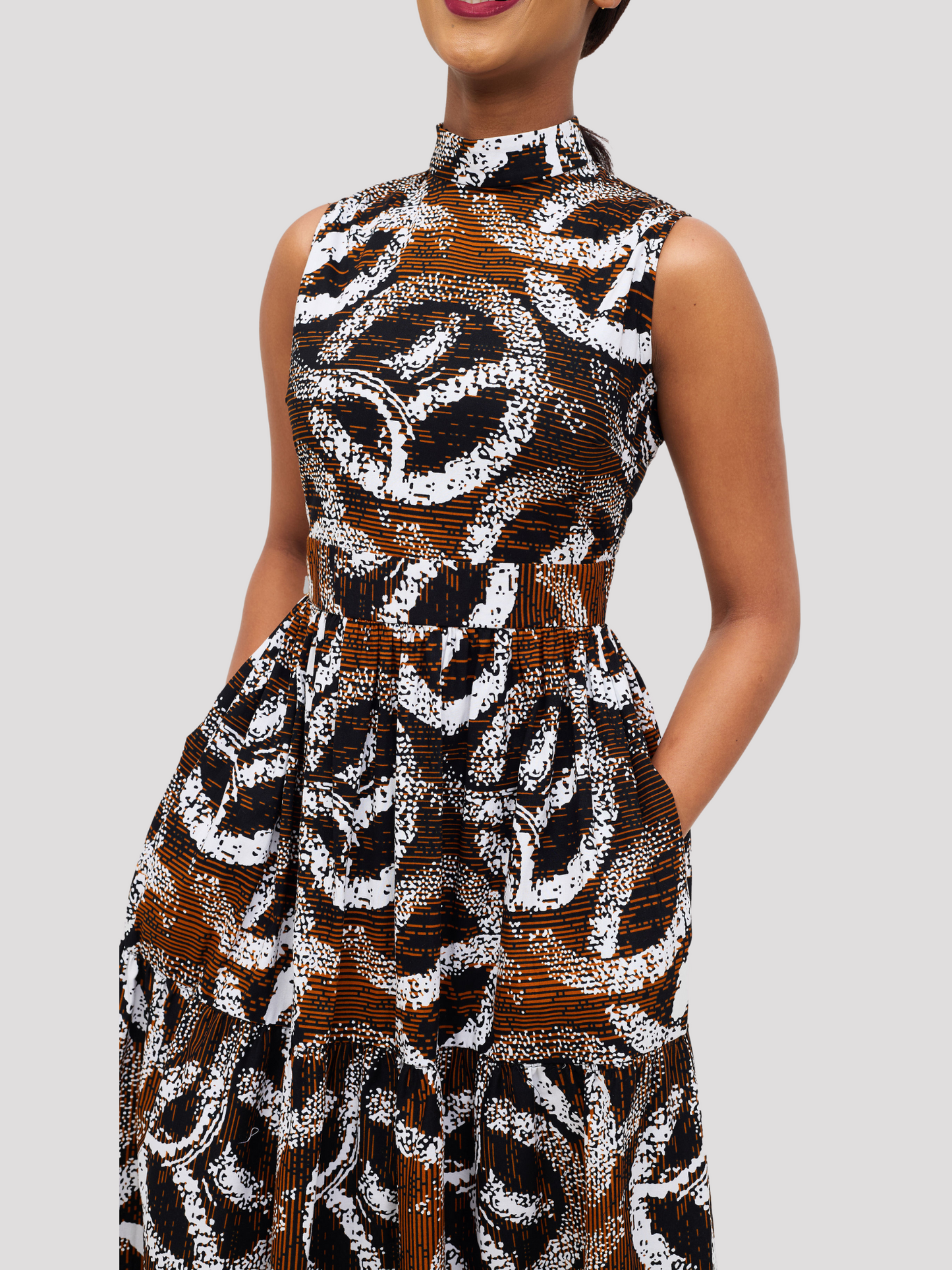 Karimi Tiered Maxi Dress - Brown Ankara Print