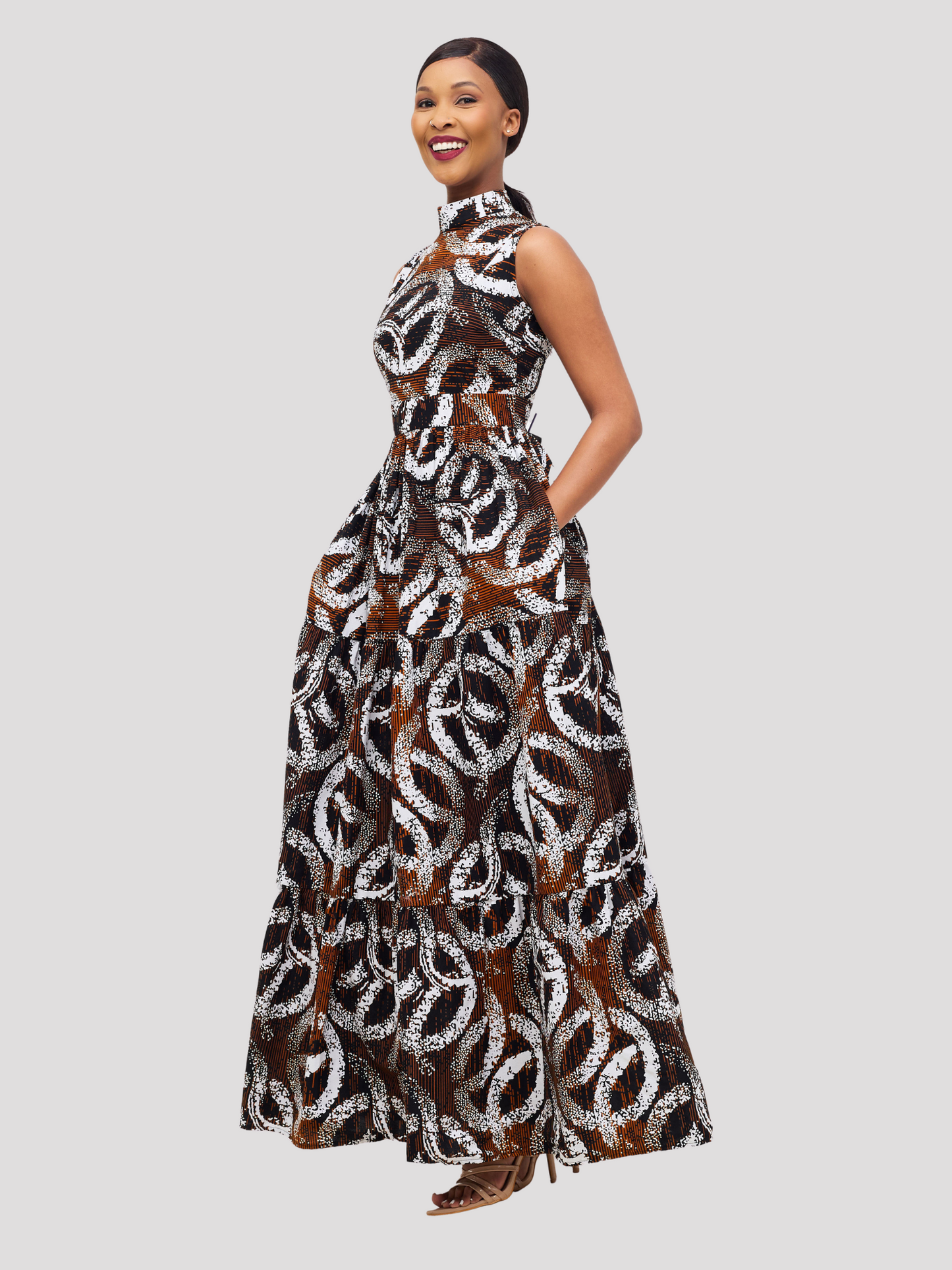 Karimi Tiered Maxi Dress - Brown Ankara Print
