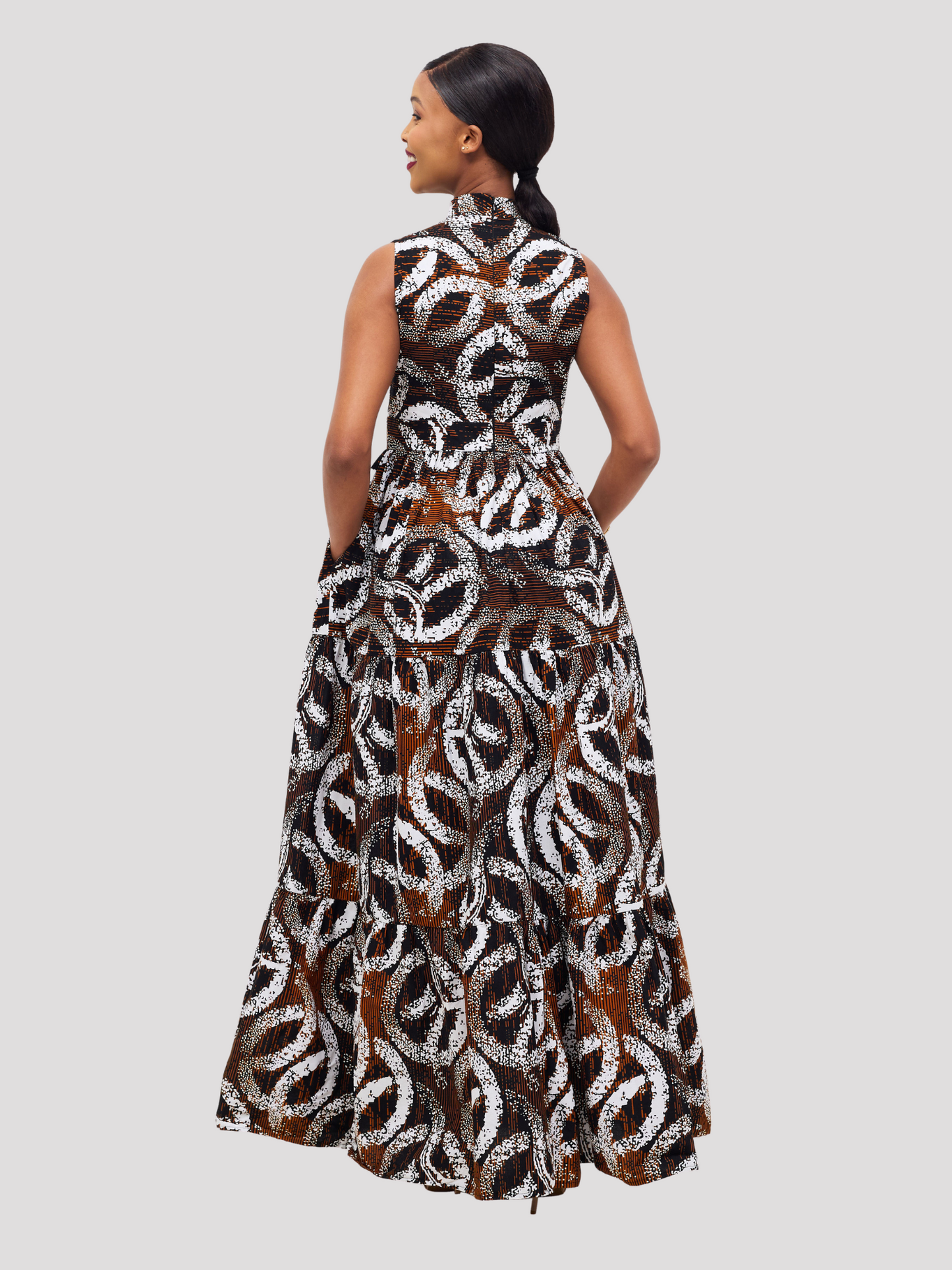Karimi Tiered Maxi Dress - Brown Ankara Print