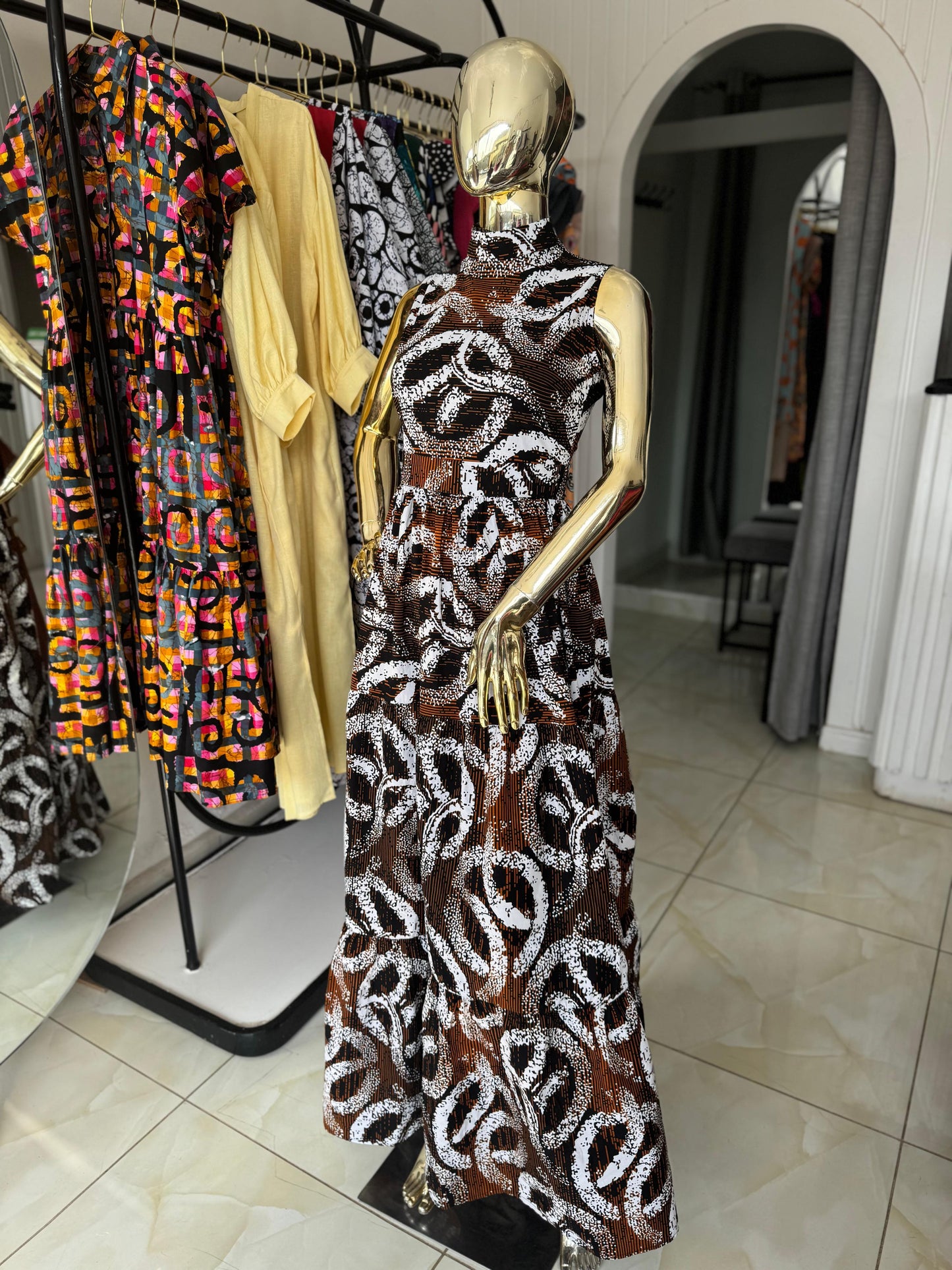 Karimi Tiered Maxi Dress - Brown Ankara Print