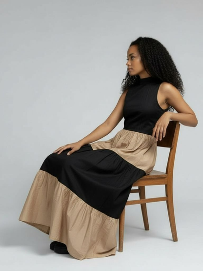 Karimi Tiered Maxi Dress - Black & Beige