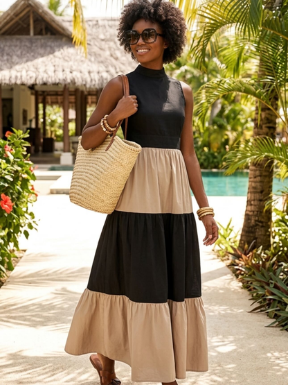 Karimi Tiered Maxi Dress - Black & Beige