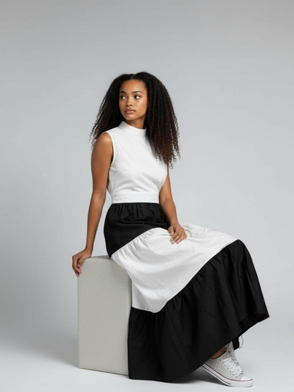 Karimi Tiered Maxi Dress - Black & White