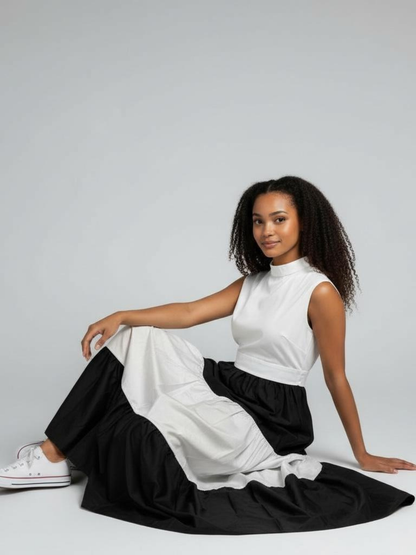 Karimi Tiered Maxi Dress - Black & White