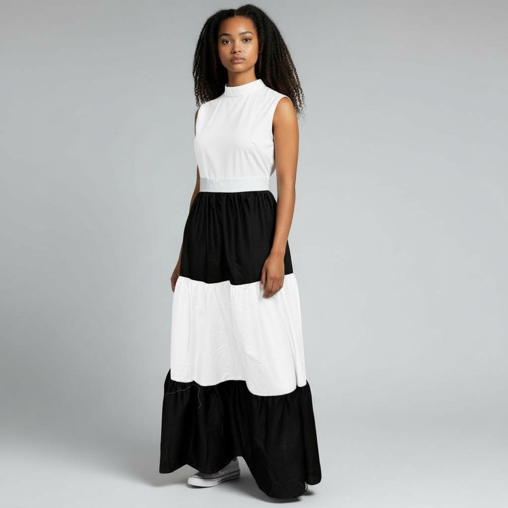 Karimi Tiered Maxi Dress - Black & White