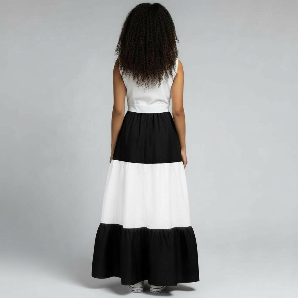 Karimi Tiered Maxi Dress - Black & White