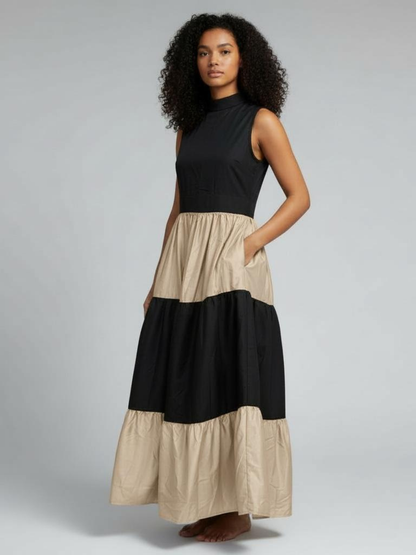 Karimi Tiered Maxi Dress - Black & Beige