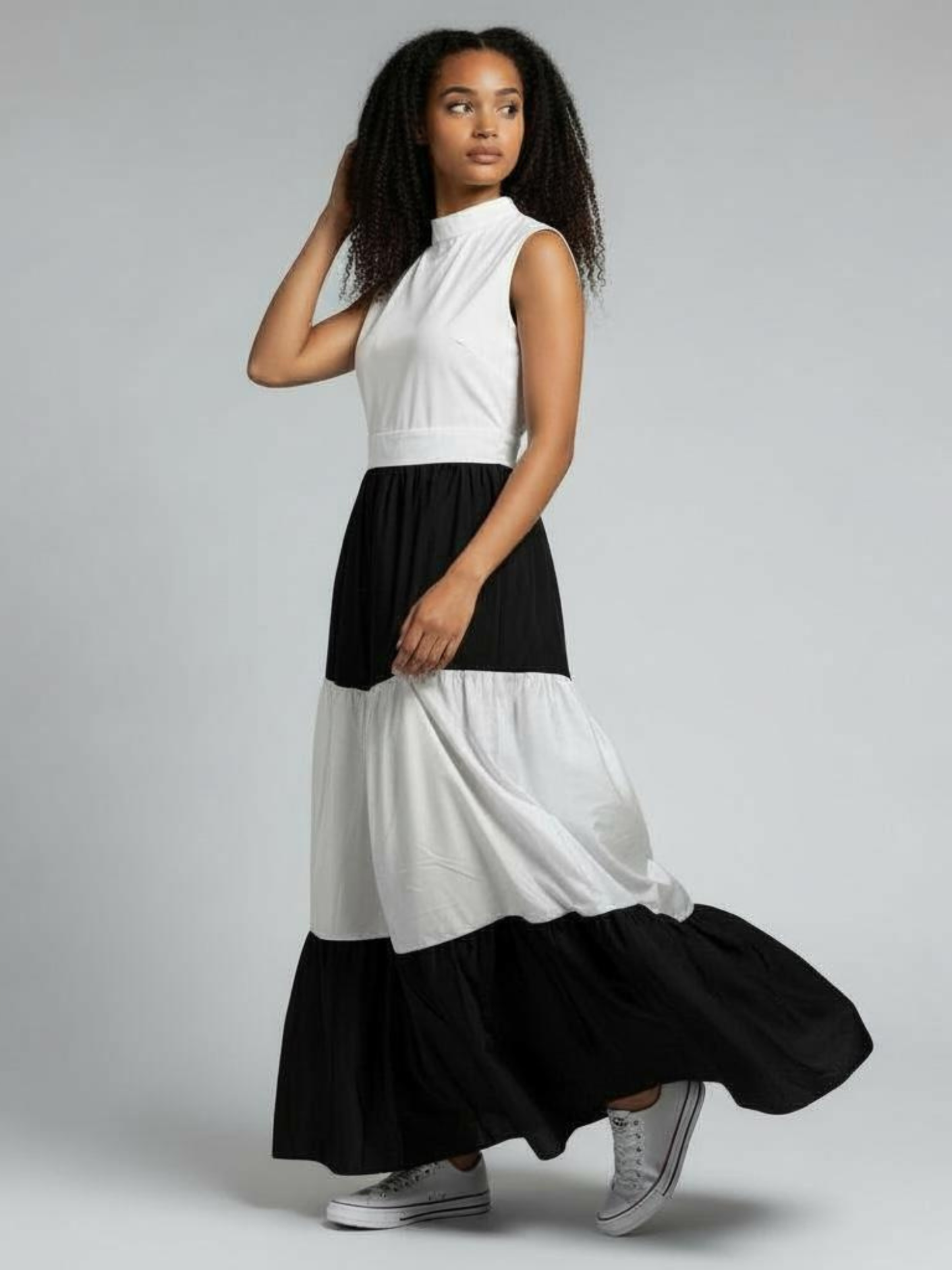 Karimi Tiered Maxi Dress - Black & White