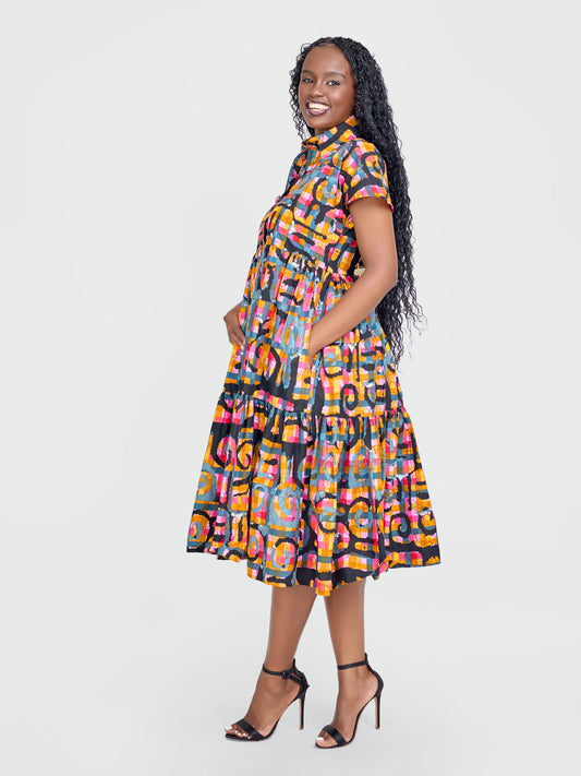 Kiara Tiered Ankara Baby Doll Dress - Muticoloured Print