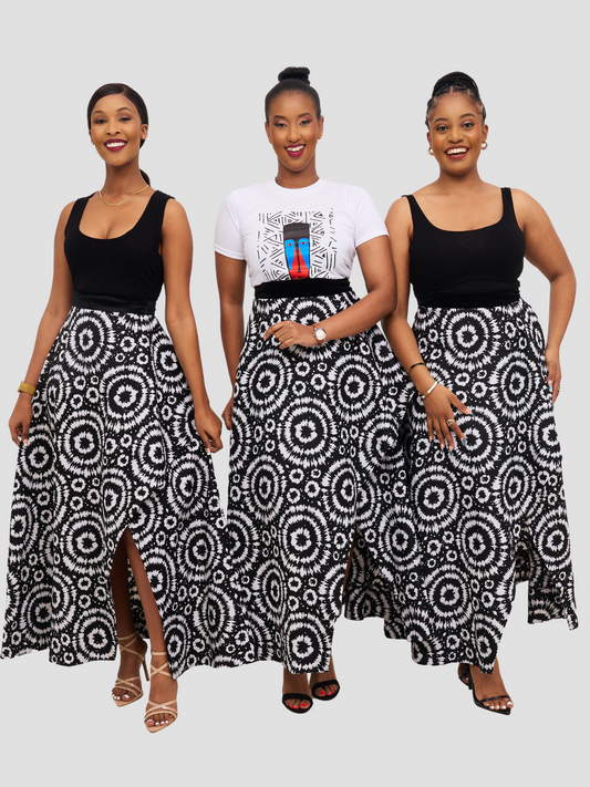 Lebo Maxi Asymmetrical Skirt - Black & White Print