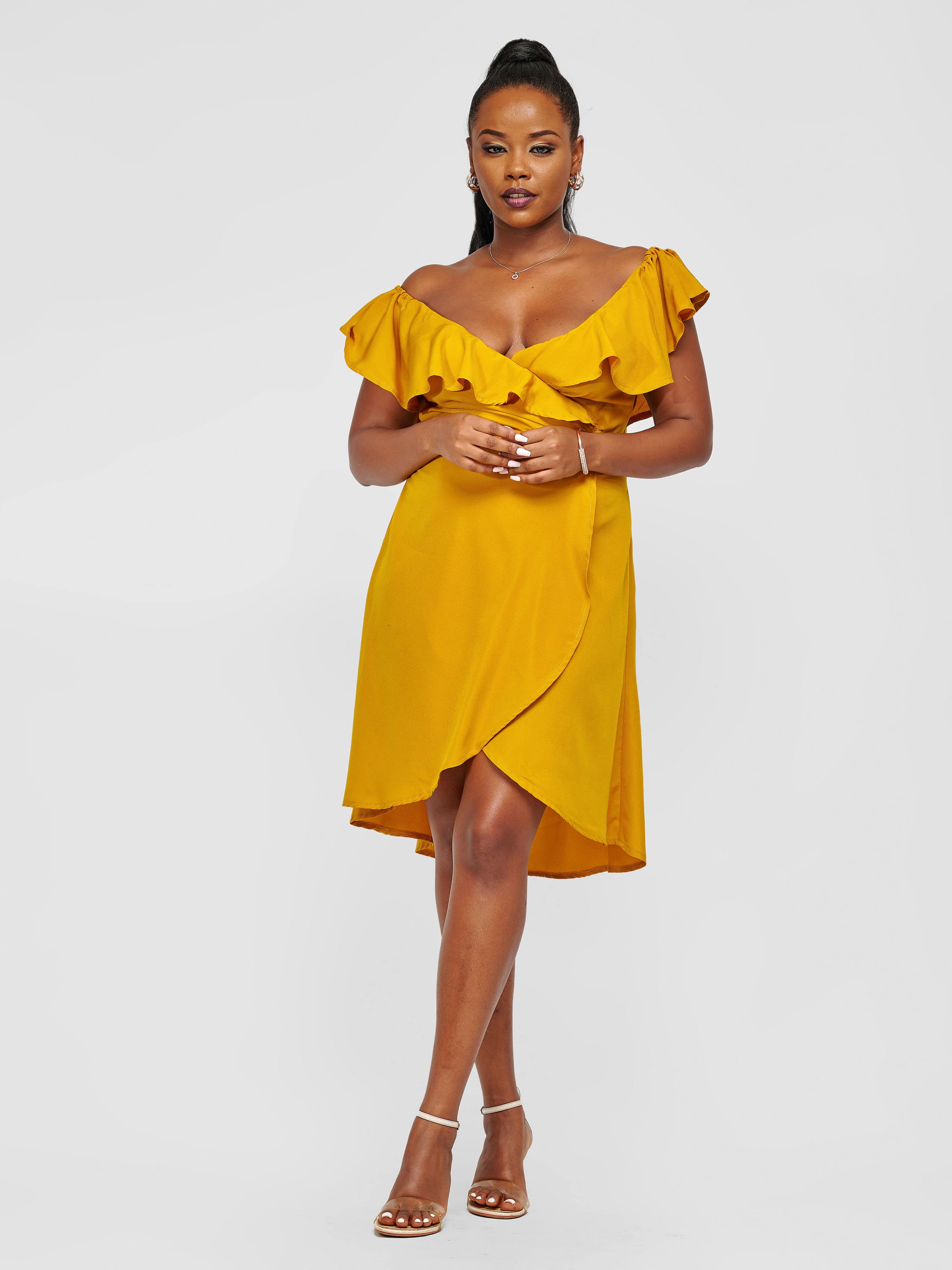 Mustard wrap dress deals