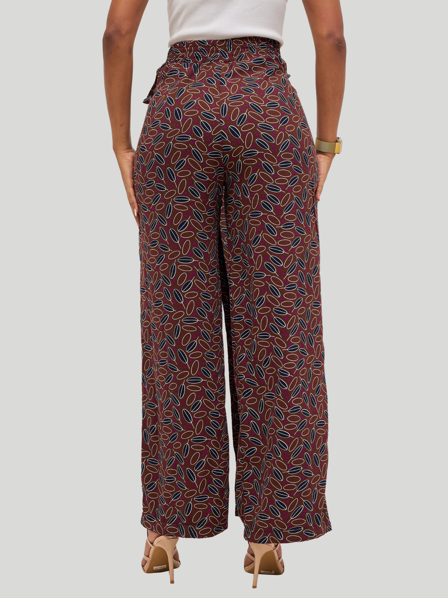 Leyanni Overlap Casual Pants - Brown Print