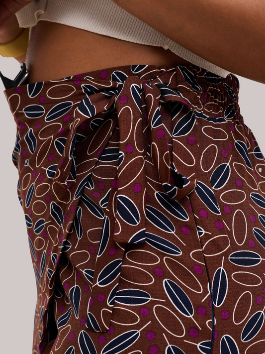 Leyanni Overlap Casual Pants - Brown Print