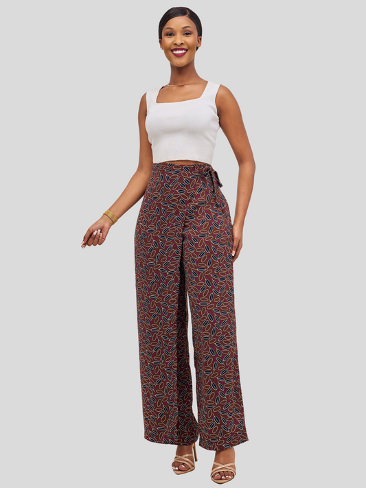 Leyanni Overlap Casual Pants - Brown Print