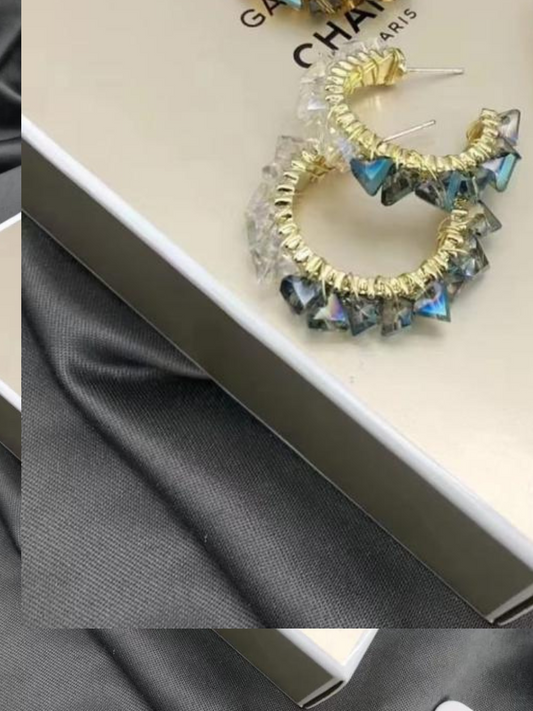 Multi-stone Gold Hoop Earrings - Blue