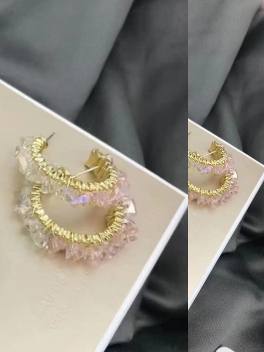 Multi-stone Gold Hoop Earrings - Pink