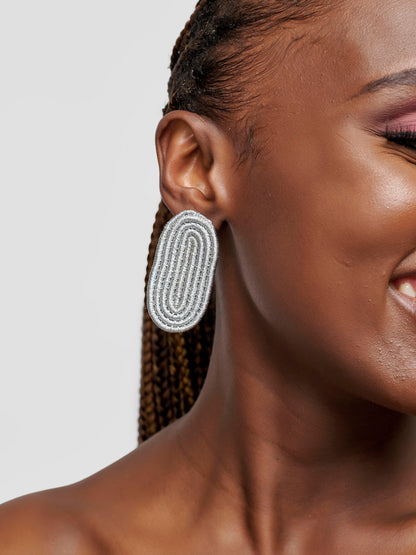Naoki Oval  Stud Earrings - Silver