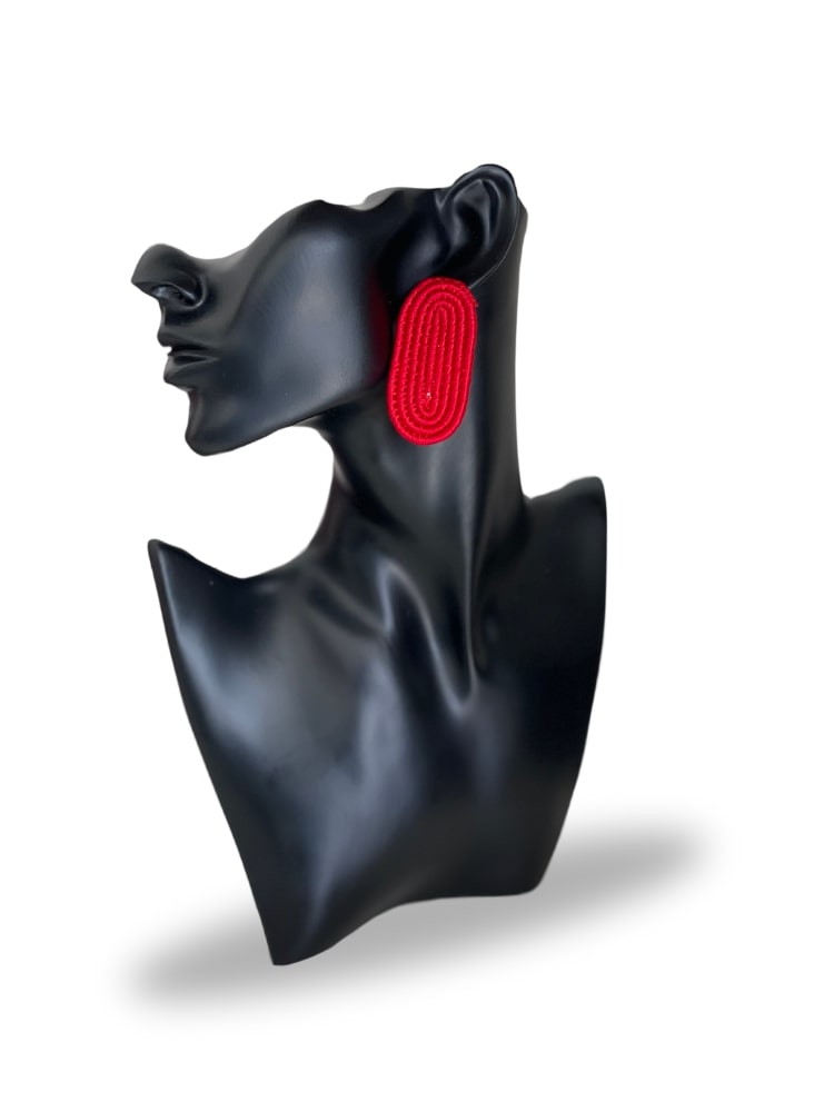 Naoki Oval  Stud Earrings - Red