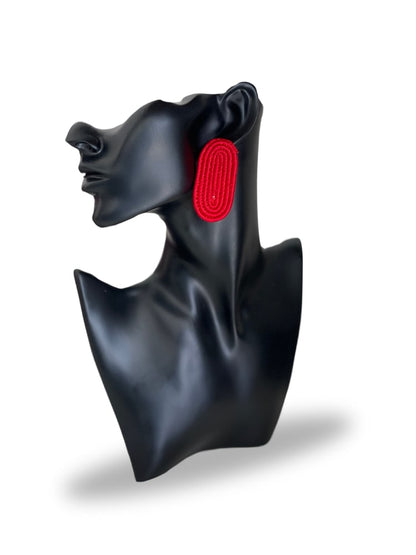 Naoki Oval  Stud Earrings - Red