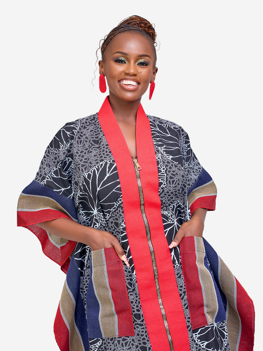 Sade Kimono - Red & Blue Print