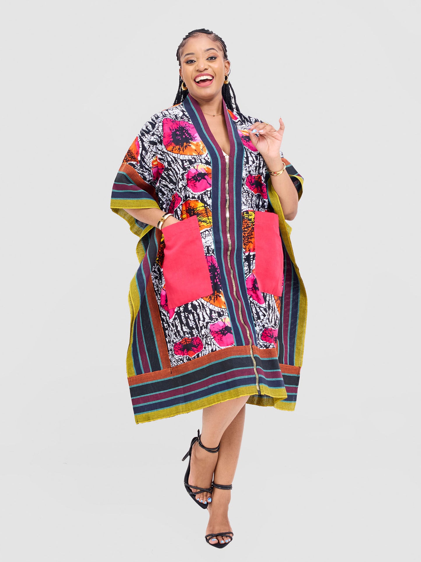 Sade Kimono - Multicolored Orange and Pink print