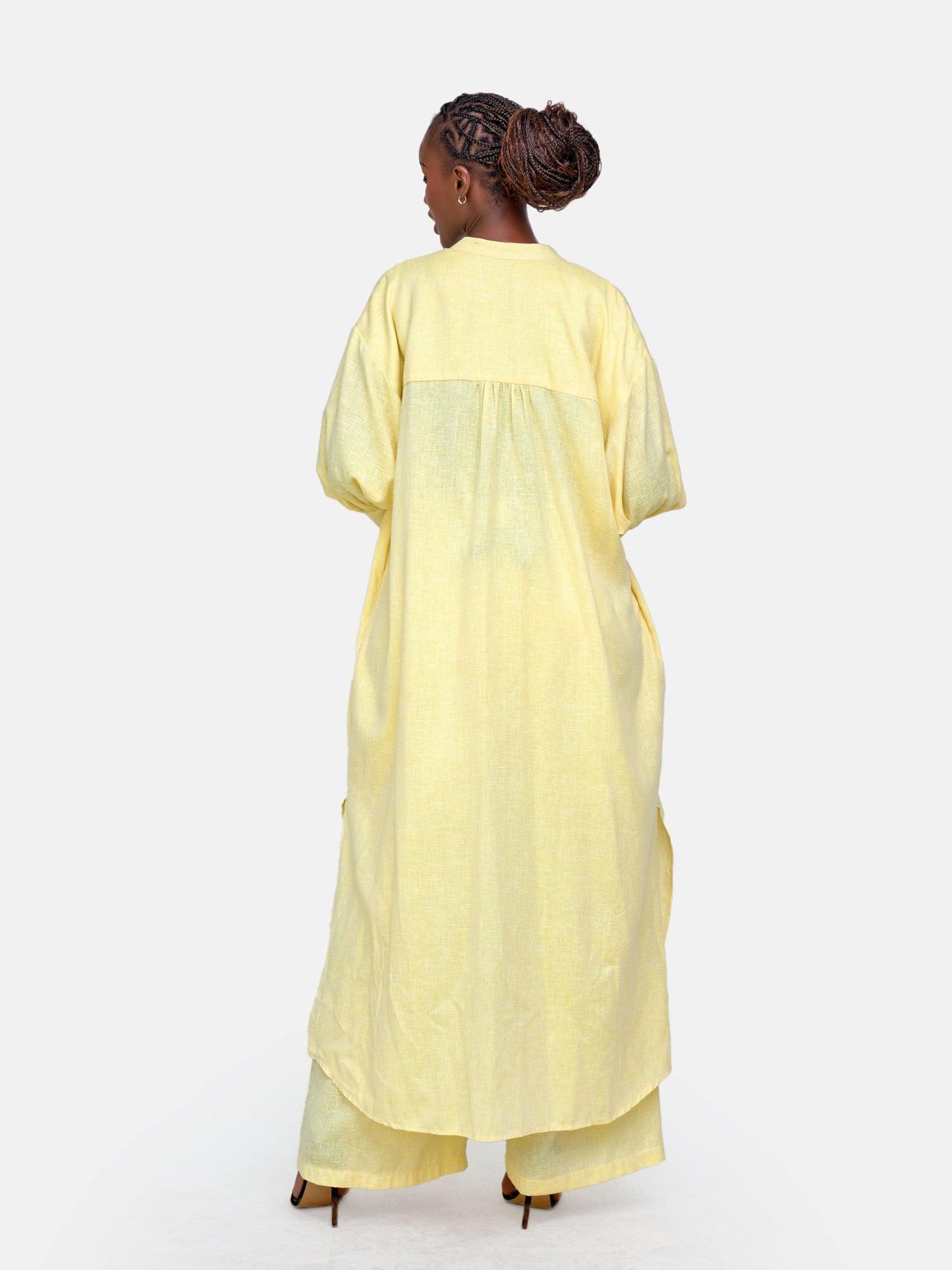 Shukri Maxi Shirt Dress & Palazzo Pant Set - Yellow