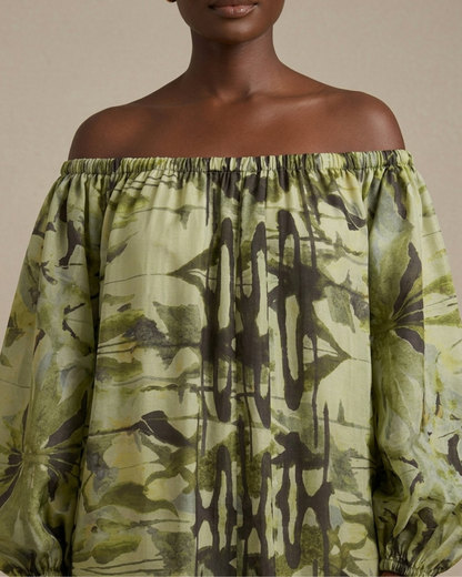 Thulile Off Shoulder Dress - Green Print