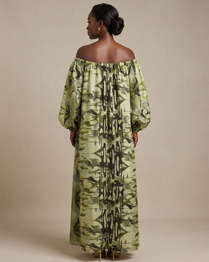 Thulile Off Shoulder Dress - Green Print