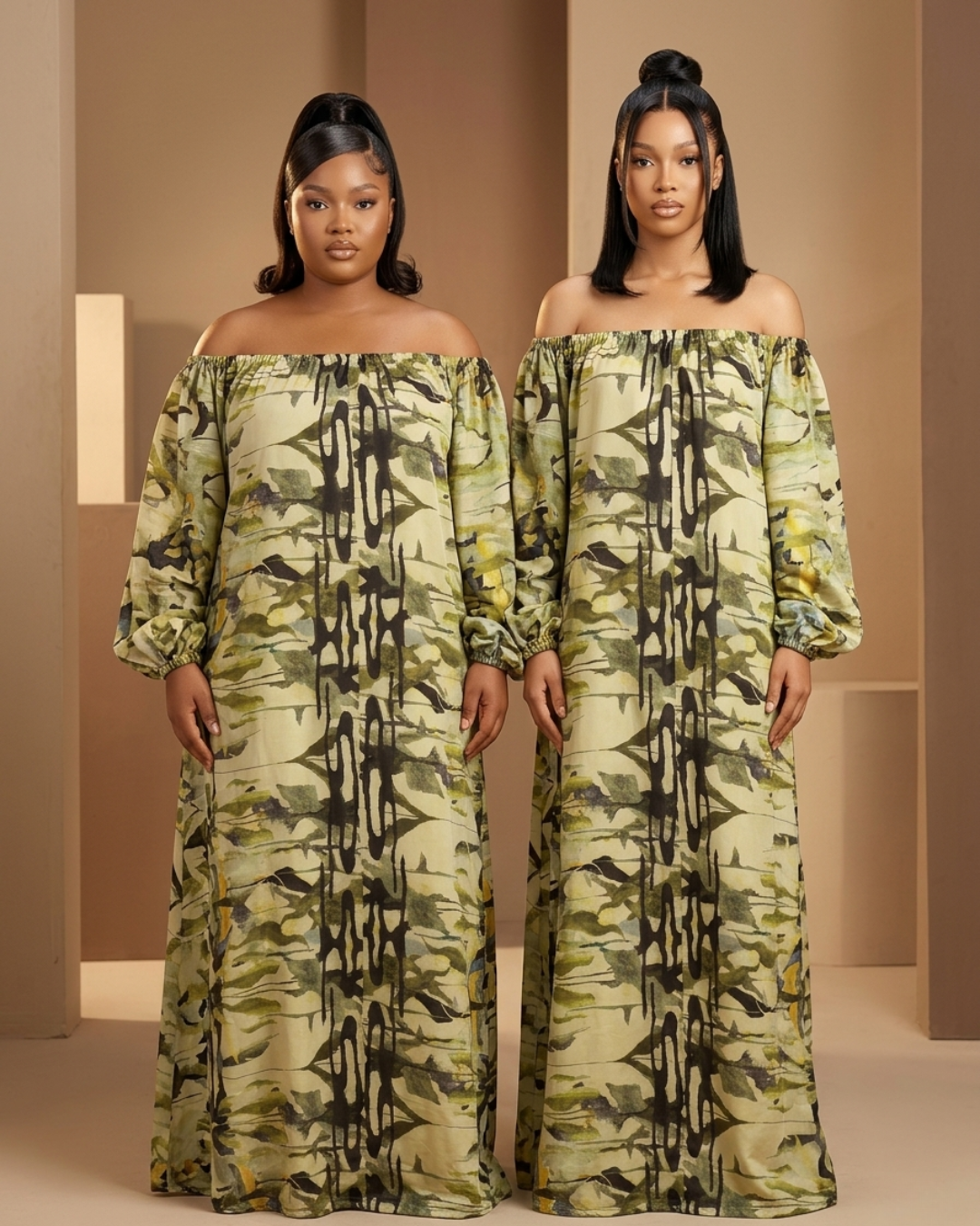 Thulile Off Shoulder Dress - Green Print