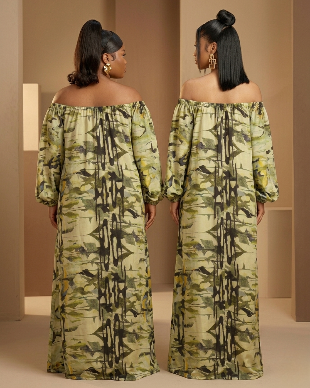 Thulile Off Shoulder Dress - Green Print