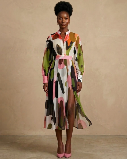 Zahara Chiffon Midi Dress - Multicoloured Print