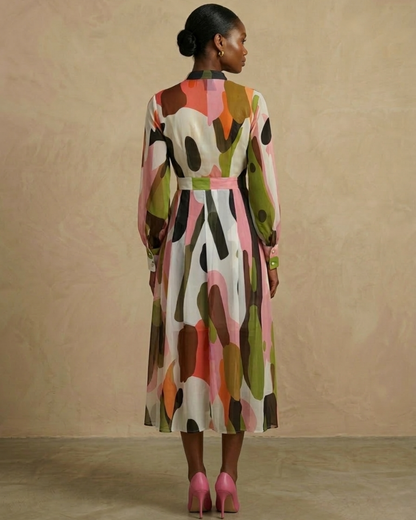 Zahara Chiffon Midi Dress - Multicoloured Print