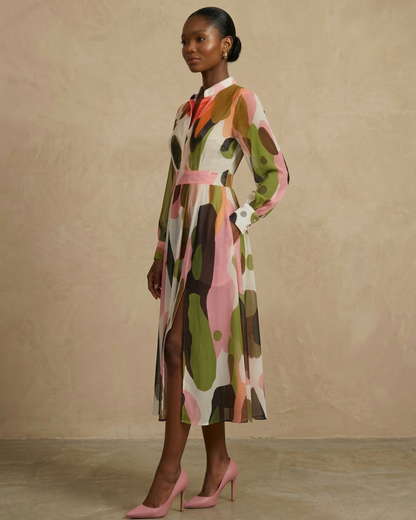 Zahara Chiffon Midi Dress - Multicoloured Print