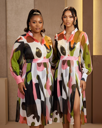Zahara Chiffon Midi Dress - Multicoloured Print