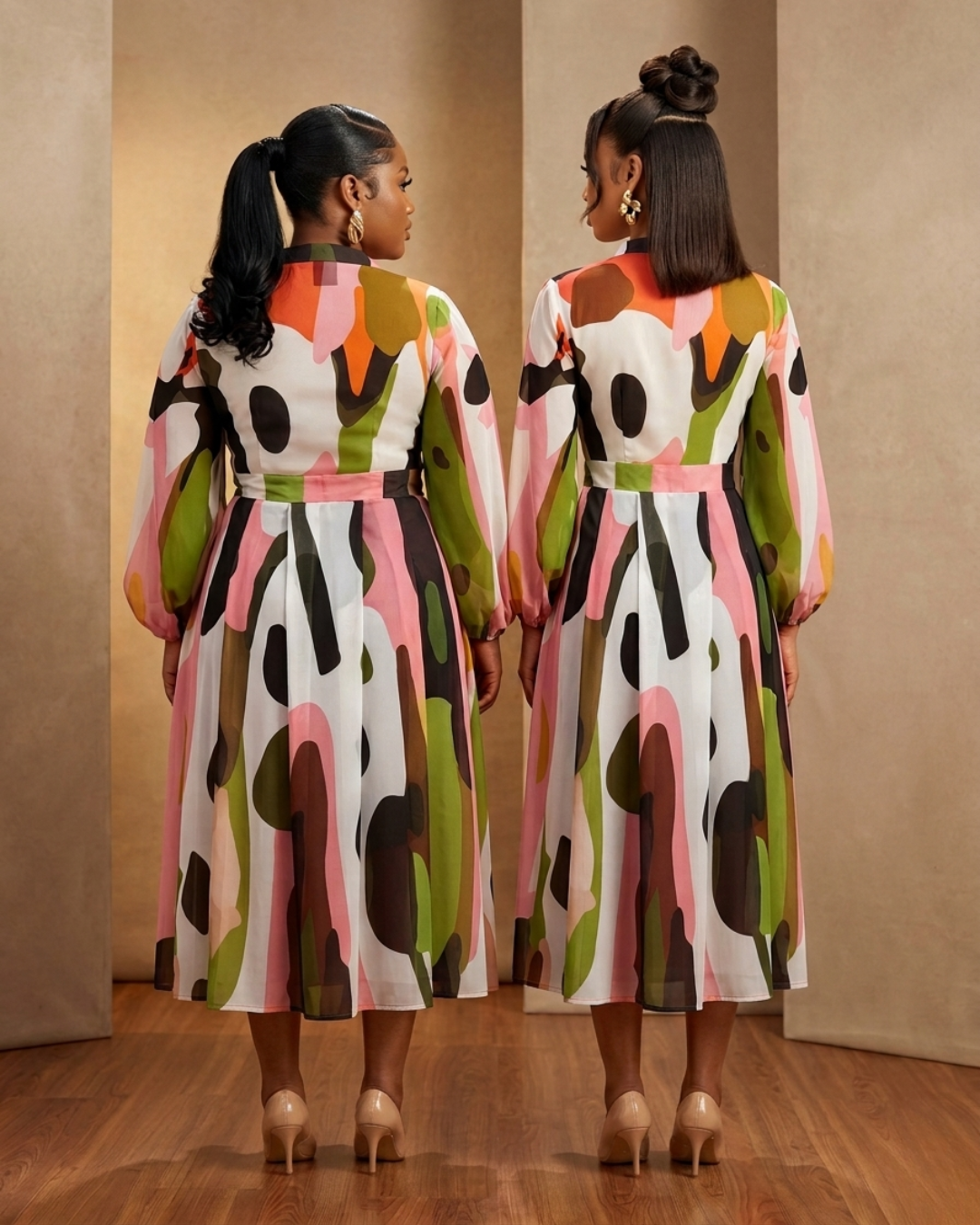 Zahara Chiffon Midi Dress - Multicoloured Print
