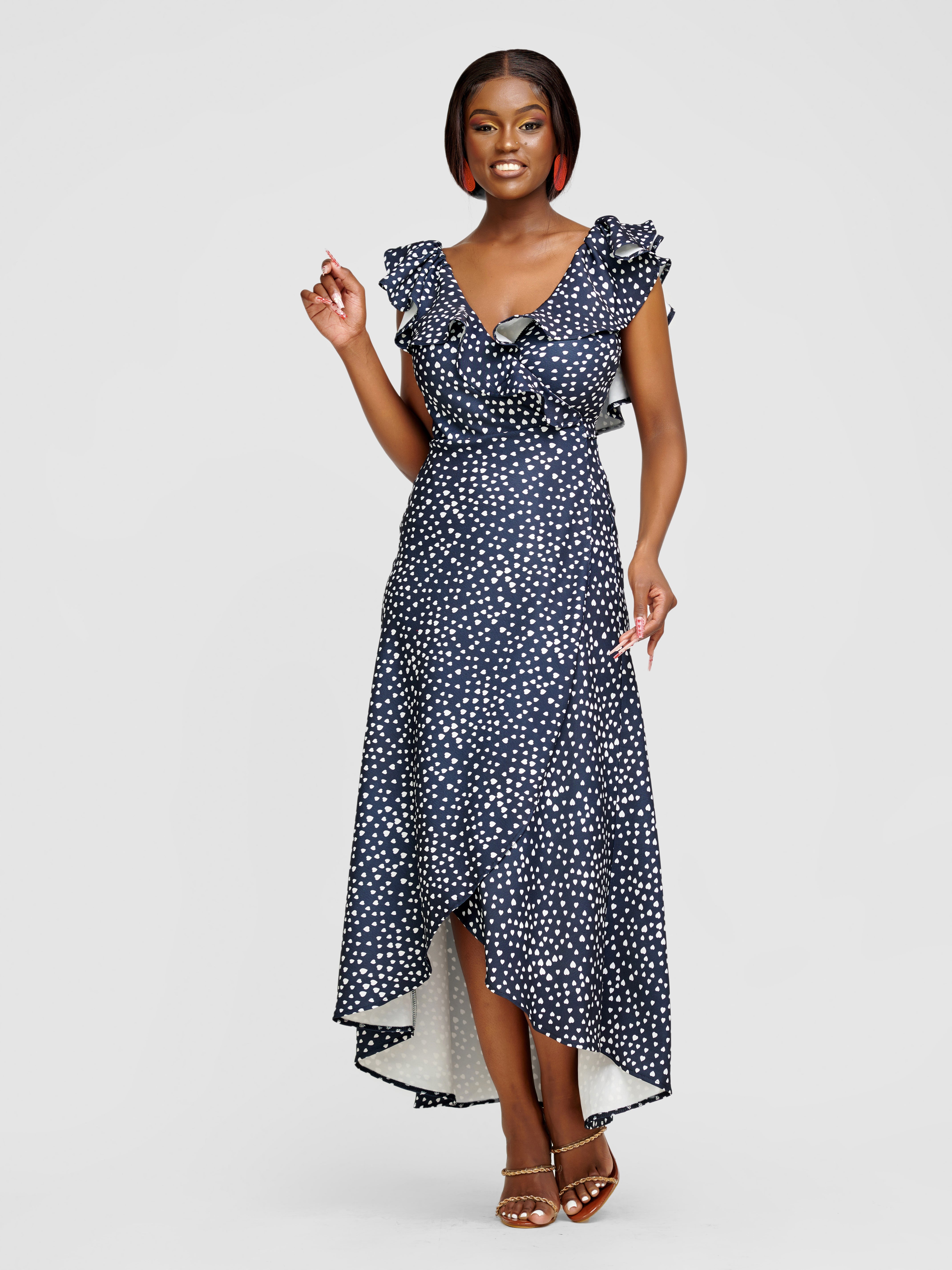 Zaza Wrap Dress - Black With White Hearts – TULI Brands