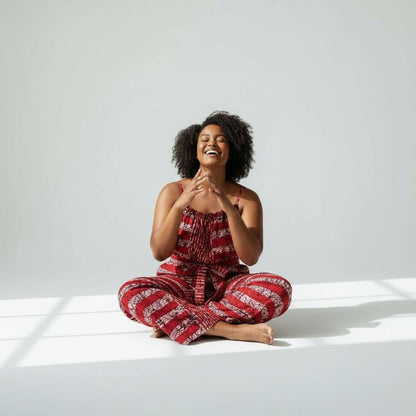 Zenani Ankara Jumpsuit - Red & White Striped