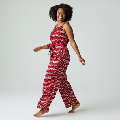 Zenani Ankara Jumpsuit - Red & White Striped