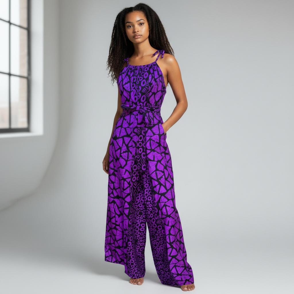 Zenani Ankara Jumpsuit - Purple & Black