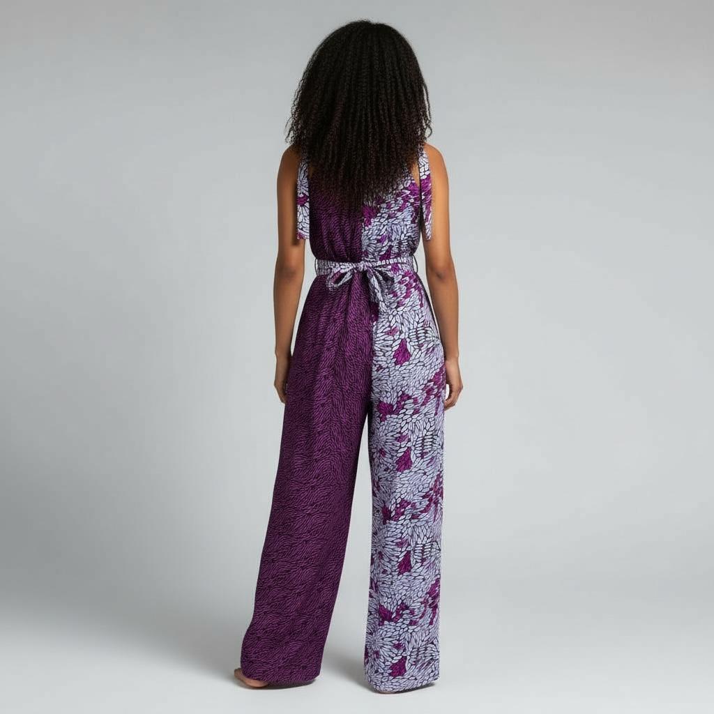 Zenani Ankara Jumpsuit - Purple & White