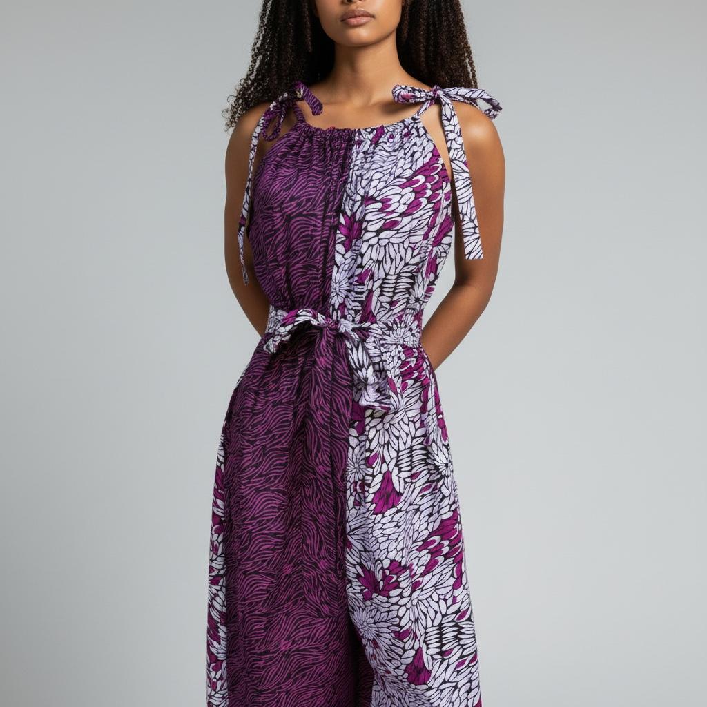 Zenani Ankara Jumpsuit - Purple & White