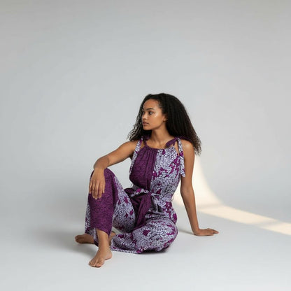 Zenani Ankara Jumpsuit - Purple & White