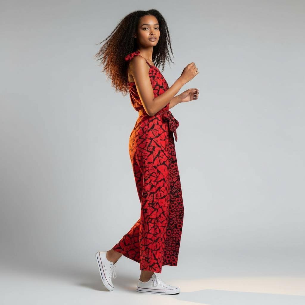 Zenani Ankara Jumpsuit - Red & Black